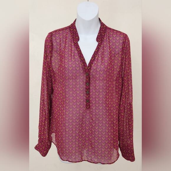 A.N.A Chevron Print Roll-tab Sleeve Blouse Size M - Picture 9 of 9